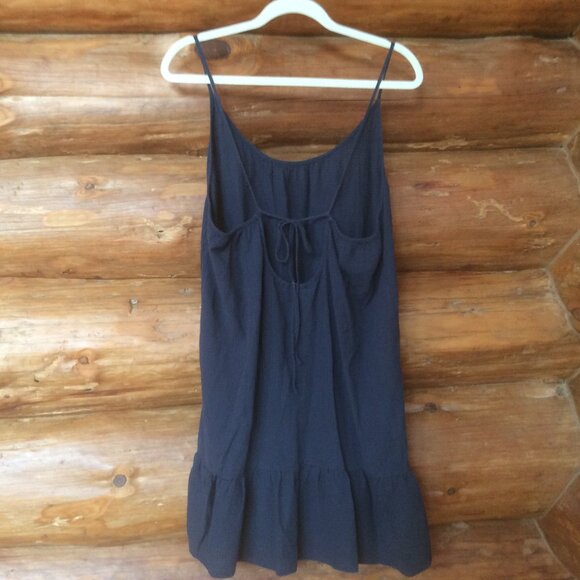 J. Crew Navy Blue Gauzy Ruffle Hem Strappy Coastal Cowgirl Sundress Size Large - Picture 2 of 5